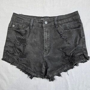 KanCan Black Distressed High-Rise Denim Shorts Size 11 29 Frayed Hem Estilo